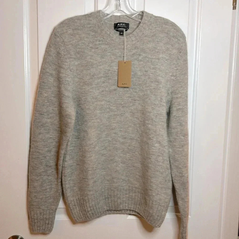 NWT mens A.P.C. Pull Lucas Gris Clair Chine size XS